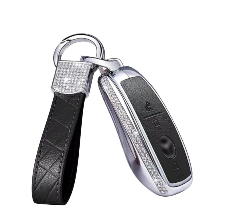 JSSD 【BH-store】スマートキーケース ジルコンクリスタル装飾Mercedes Benz ベンツキーケース メルセデスベンツ ベンツキーホルダー A C E S Gクラス CLS GLE GLC GLSクラス適用 本革/合金 オシャレ 高
