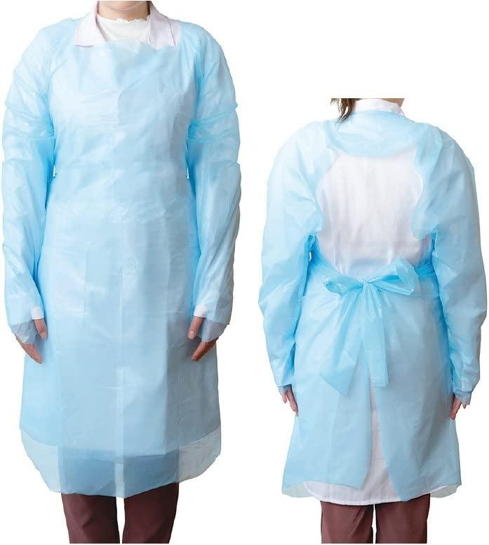 [TSB] 【SDGsに取り組む企業】信頼のアマノ 袖付きエプロン 【個包装】20枚 プラスチックガウン 袖付きエプロン 親指フックタイプ ブルー フリーサイズ 塩素化ポリエチレン 防護服 使い捨て C
