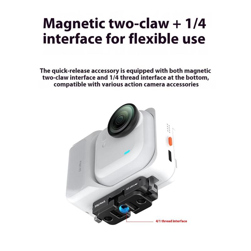 Insta360 Go Ultra カメラ 対応 クイックリリースマウント アルミ金属製 1/4ネジ カメラマウント 折りたたみ マグネット拡張マウント 防振シリコンパッド 衝撃吸収、滑り止め