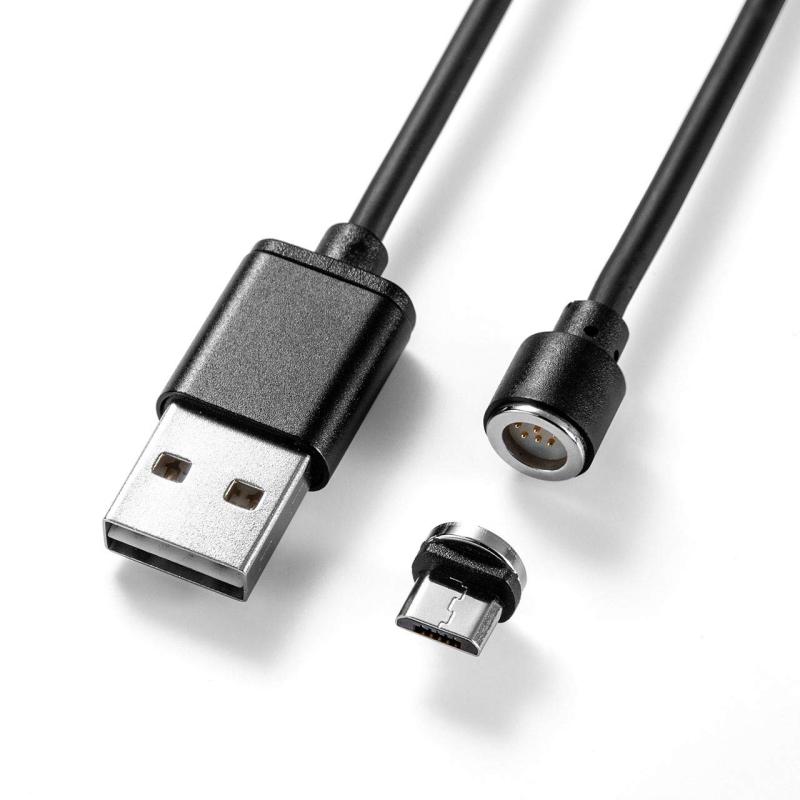 サンワダイレクト microUSBケーブル マグネット着脱式 QuickCharge USB両面挿し 充電・通信 2A対応 1m ブラック 500-USB060