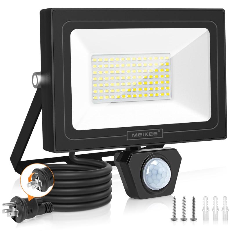 乐天商城 - MEIKEE 最新型 LEDセンサーライト 屋外 屋内兼用 人感 80W 7200LM コンセント式 AC100V 極薄型 6500K 白色 高輝度 フラッドライト 外灯 IP66防水 防犯ライト ガレージ 玄関 ベランダ 駐車場 倉庫 勝手口