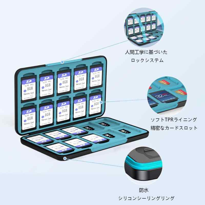 PGRTYOF SDカード ケース 40枚収納 （SD*20枚＋microSD*20枚） SDカード収納ケース メモリーカードケース 、防水 防塵 耐衝撃 SD SDHC SDXC TFカード収納