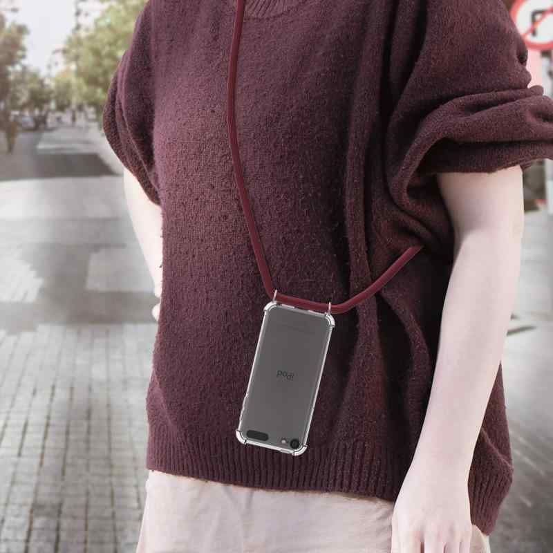 kwmobile Apple iPod Touch 6G / 7G (6代目・7代目)対応 ケース - クリアケース ショルダー ストラップ付 落下防止 TPU - 透明/黒色