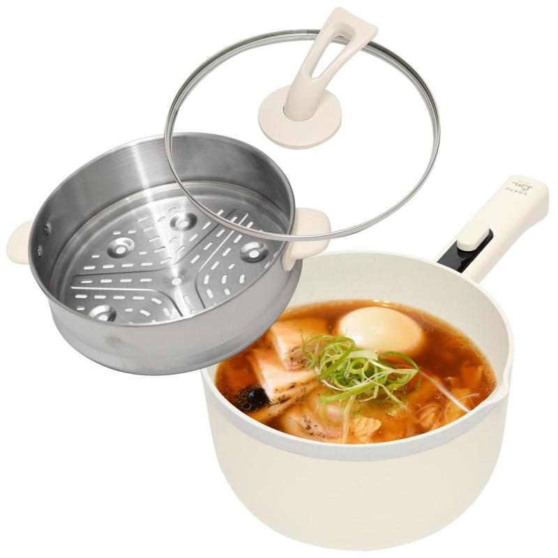 every U.(エブリユー) 電気鍋 (蒸し器付き) セラミックコーティング 一人用 片手電気鍋 一人暮らし 一..