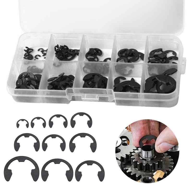 E型スナップリング 軸用リング E型止め輪（120個セット） Eクリップ 軸用リング ブラック 炭素鋼マンガ..