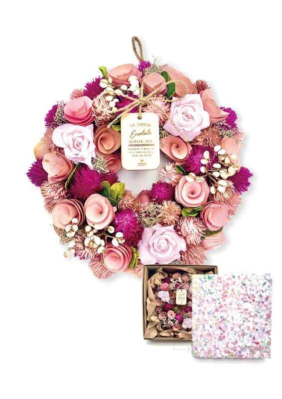 ［ 2025年 mamawreath 包装済 E ］ギフト プレゼント フラワーギフト 春リース 玄関用 ピンク色 レッド色 永遠の意味 Mサイズ:24cm(直径)×6cm(厚み)