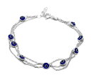Dalia MYSTIC JEWELS - 7.5インチ シルバー イーブルアイ ブレスレット トリプル チェーン 小さな目 - 幸運のブレスレット, 7.5 inches, ガラス
