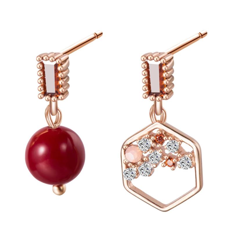 Rakuten - レディース ピアス 六角形 に恋小豆 左右非対称 人気 18k ピアス シルバー925 金属アレルギー対応 ロングピアス ジルコニア キラキラ 揺れる 可愛い おしゃれ ギフト プレゼント 彼女