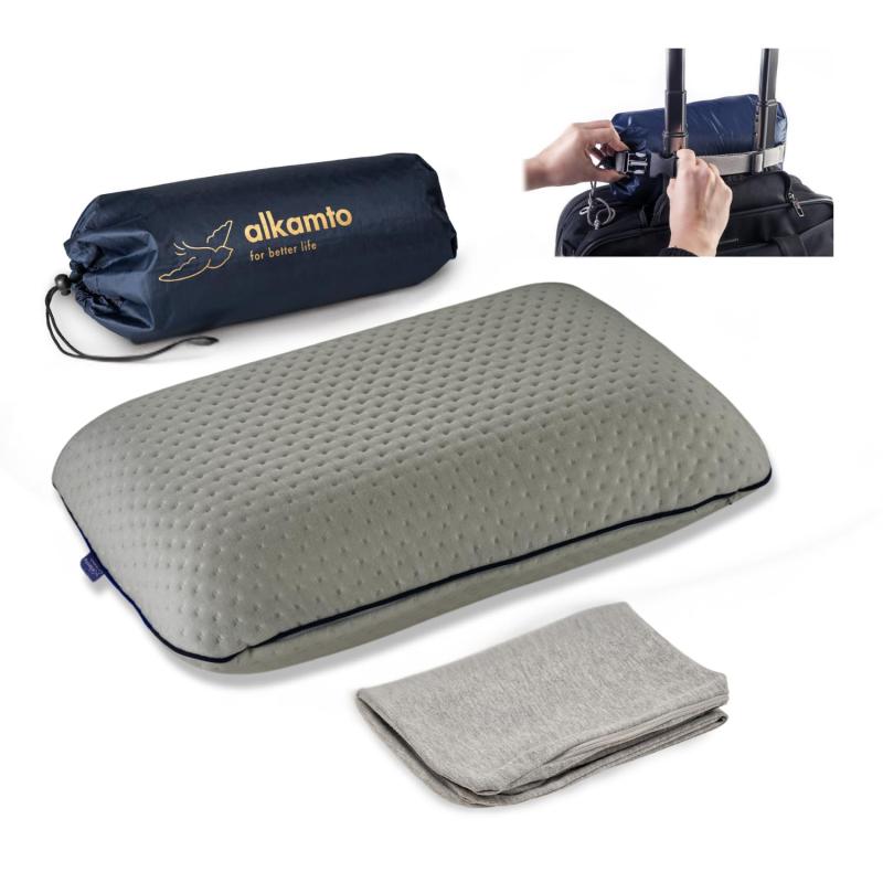 alkamto トラベル＆キャンプ枕 低反発まくら ドイツBASF社製メモリーフォーム使用 [旅行やキャンプでも上質な眠りを] アウトドア 車中泊 テント泊でも
