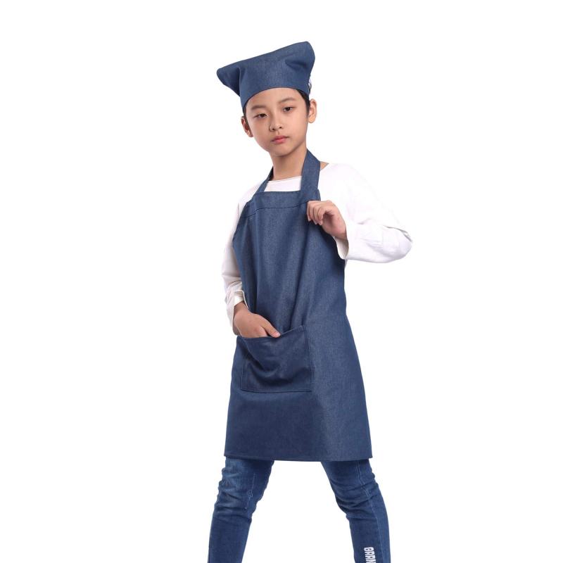 [BIGHAS] キッズ エプロン 3点セット 子供 三角巾 巾着バッグ 無地 男の子 女の子 色落ちしない ホコリが付きにくい