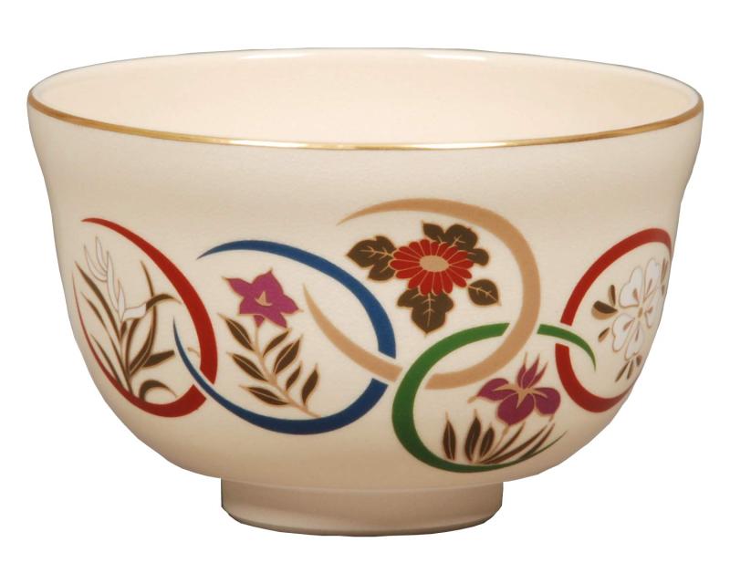 宮地英香(Miyachi Eikou) 抹茶碗 白 サイズ:直径12.4x高さ7.8cm 仁清 花紋 紙箱入