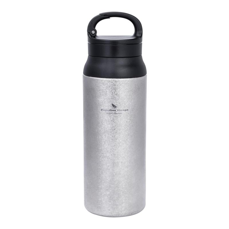 Boundless Voyage チタンボトル 水筒 二重構造 真空断熱 保冷 保温 600ml ボトル 軽量 丈夫 錆びない 抗菌 水筒 ハンドル付き 持ち運び コンパクトマグボトル 日常使用 アウトドア キャンプ用 Ti3010D