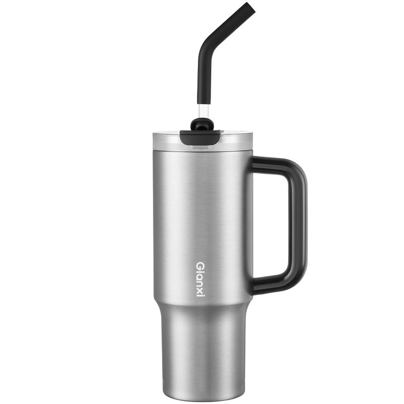 GIANXI(ジャンシ) セラミック タンブラー 1000ml ストロー付き 蓋付き 取っ手付き 保温保冷 真空断熱 広口 大容量 コーヒー 炭酸対応 洗いやすい 可愛い おしゃれ