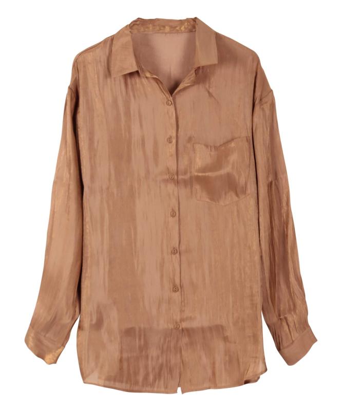 [神戸レタス] サテン オーバーシャツ [C4921] レディース ブラウス 長袖 ロング サテン