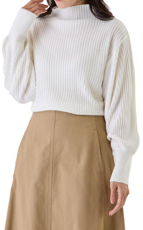 [valeria] バルーン袖 リブニットセーター ライトニット 長袖セーター レディースのサムネイル