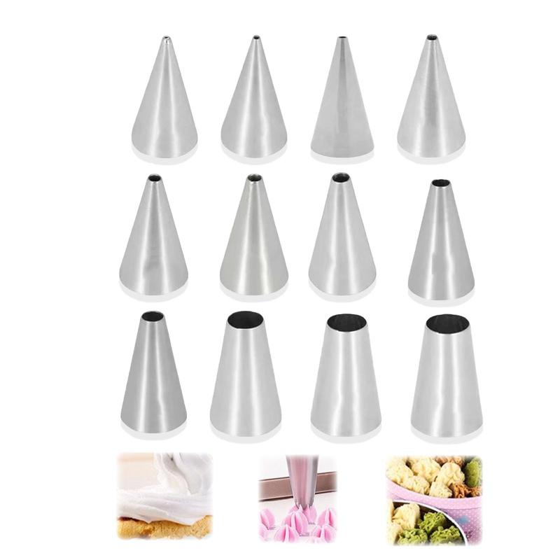 Mirhua ステンレス製 丸型 絞り口金 誕生日 結婚式 お菓子作り 製菓用品 DIY ケーキデコレーション (12個セット)