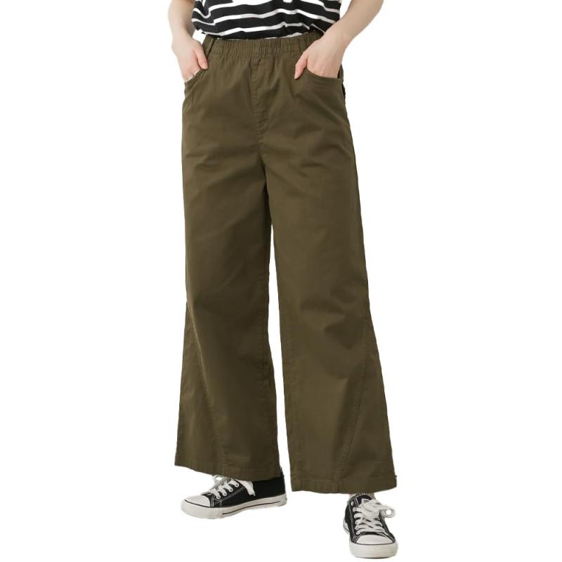 [atONE] ワイドパンツ レディース パンツ ボトム ズボン バギーパンツ カーゴパンツ ストレッチ チノ ワイド ゴム ベイカーパンツ デニム レディース ブラック 黒 ベージュ カーキ M L LL XL 大き