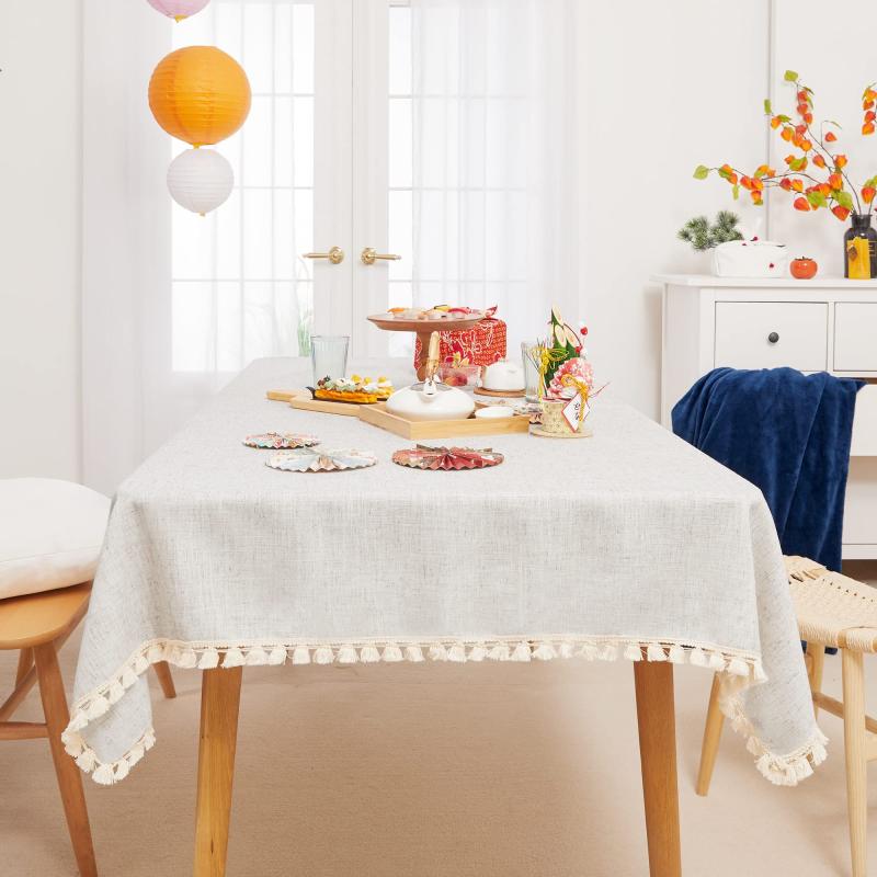 Deconovo テーブルクロス 撥水 汚れ防止 タッセル 耐熱 北欧 厚手 長方形