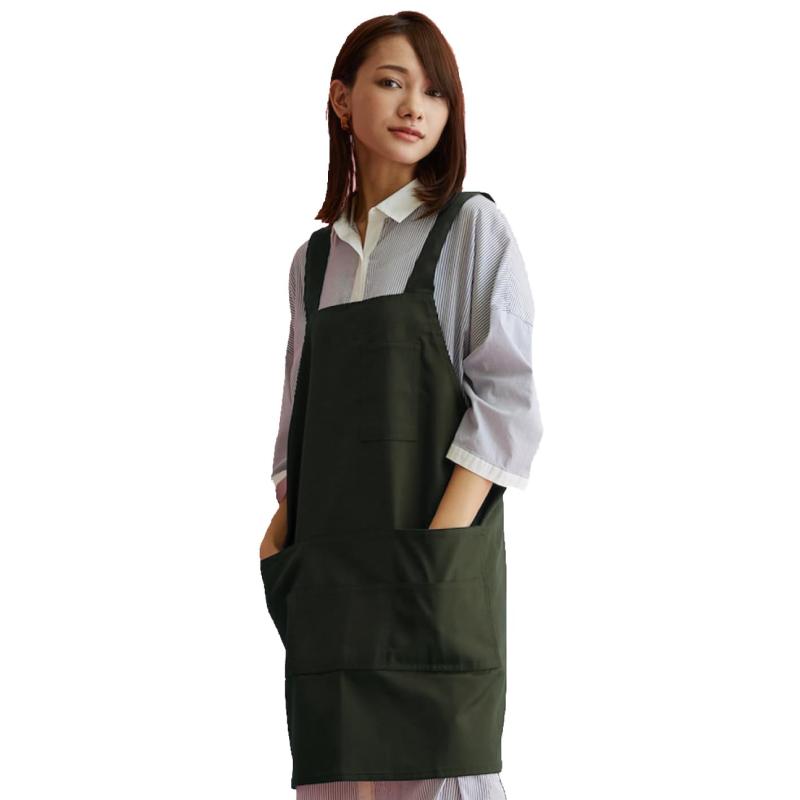 [HoowLet] エプロン 保育士 おしゃれ レディース ツイル ショート丈 h型 チュニック丈 ブラック キャン..