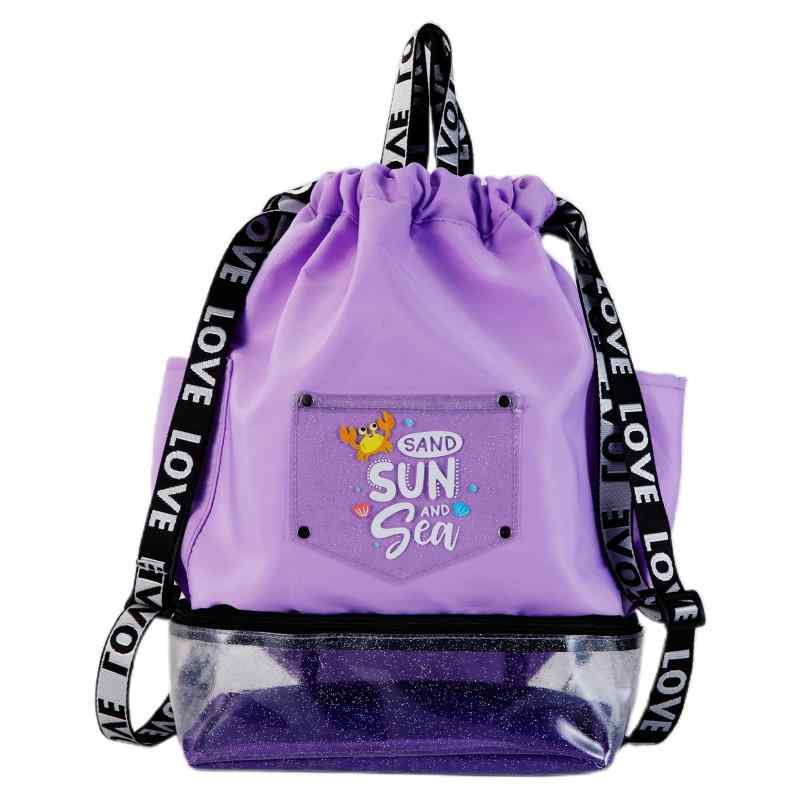 [catnow] プールバッグ 女の子 ネームタグ付き ナップサック 2層式 男の子 乾湿分離 透明 キッズ おし..