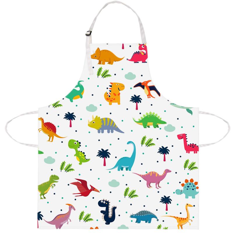[Athbavib] キッズエプロン コミック風恐竜 子供用エプロン 前掛け 調節可能 120-140cm対応 防水コットン 男の子 女の子 幼稚園 小学生 手入れ簡単 キッチン お手伝い 家庭科 料理実習 絵画 書道