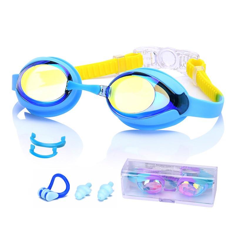 [MiniAya] 水泳ゴーグル 子供 スイムゴーグル スイミングゴーグル 7歳以上 水中メガネ 曇り止め 紫外線カット UVカット ミラー加工 柔らか シリコン 水漏れ防止 耐働撃 軽量 クリア 調整ベルト