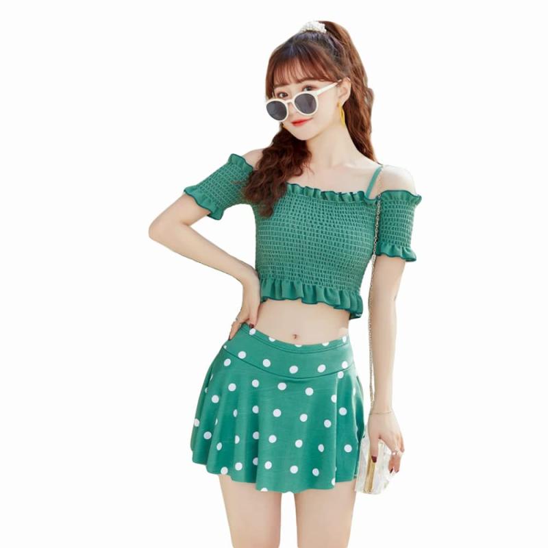 [nobistar] 水着 レディース オフショルダー ドット ドット柄 体型カバー 女の子 オトナ女子 可愛い 韓国