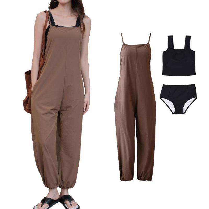 [Teddy] タンキニ 水着 レディース 体型カバー サロペット ビキニ 3点セット 紫外線対策 ハイウエスト hys3052