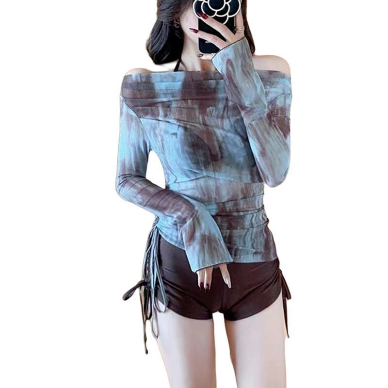 [MzcoYmm] 水着 レディース ビキニ 体型カバー 3点セット パット付き セパレート 長袖 UVカット ハイウエスト 大きいサイズ フリル スリング 水陸両用 海水浴 旅行