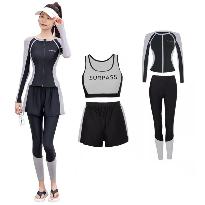 乐天商城 - [Vasarhely] 水着 レディース 4点セット セパレート フィットネス水着 体型カバー UVカット 長袖 ラッシュガード レギンス サーフィンパンツ 着痩せ 大きいサイズ 水泳 吸汗速乾 水陸両用