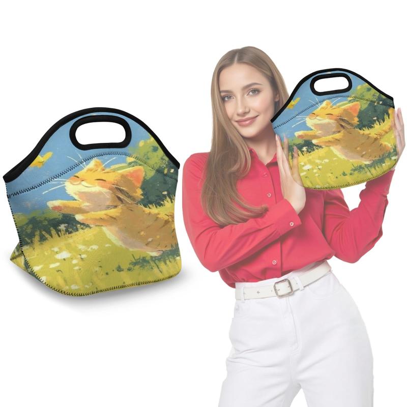 ペット柄 ランチバッグ 31×28×15cm デジタル印刷 学生用 通勤用 保温保冷 軽量 収納力強 可愛いデザイン