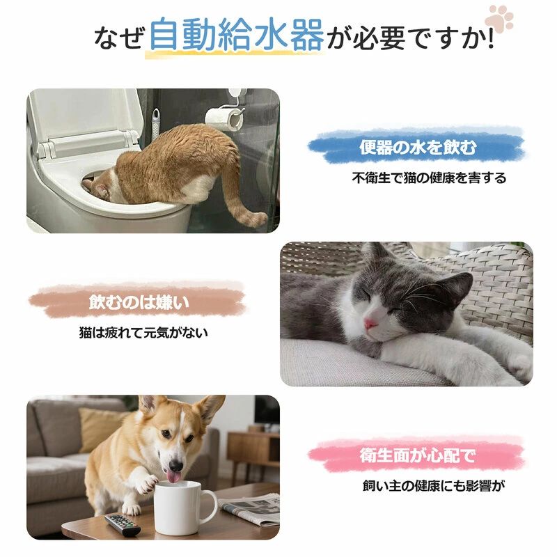 Maison Hacciのペット給水器 猫 給水器 自動給水器 ステンレス 犬 ペット ステンレス製 2L大容量 多頭飼いも対応 洗いやすい 20dB静音 取付簡単 循環式｜アングル2