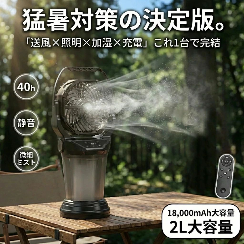 樂天商城 - 【加湿?LED照明】アウトドア 扇風機 キャンプ 扇風機 ミスト LEDランタン 冷風機 静音 卓上 ミストファン 18000mAh 最大40時間稼働 氷水