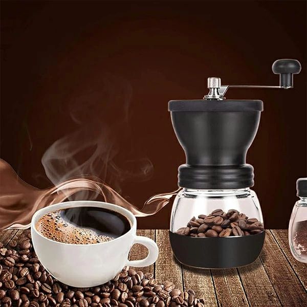 Rakuten - コーヒーミル手動 ガラス瓶付き 粗さ調整可能 コーヒーみる手挽きコーヒーミル こーひーみ セラミック臼 キャンプ、旅行、家庭用のポー