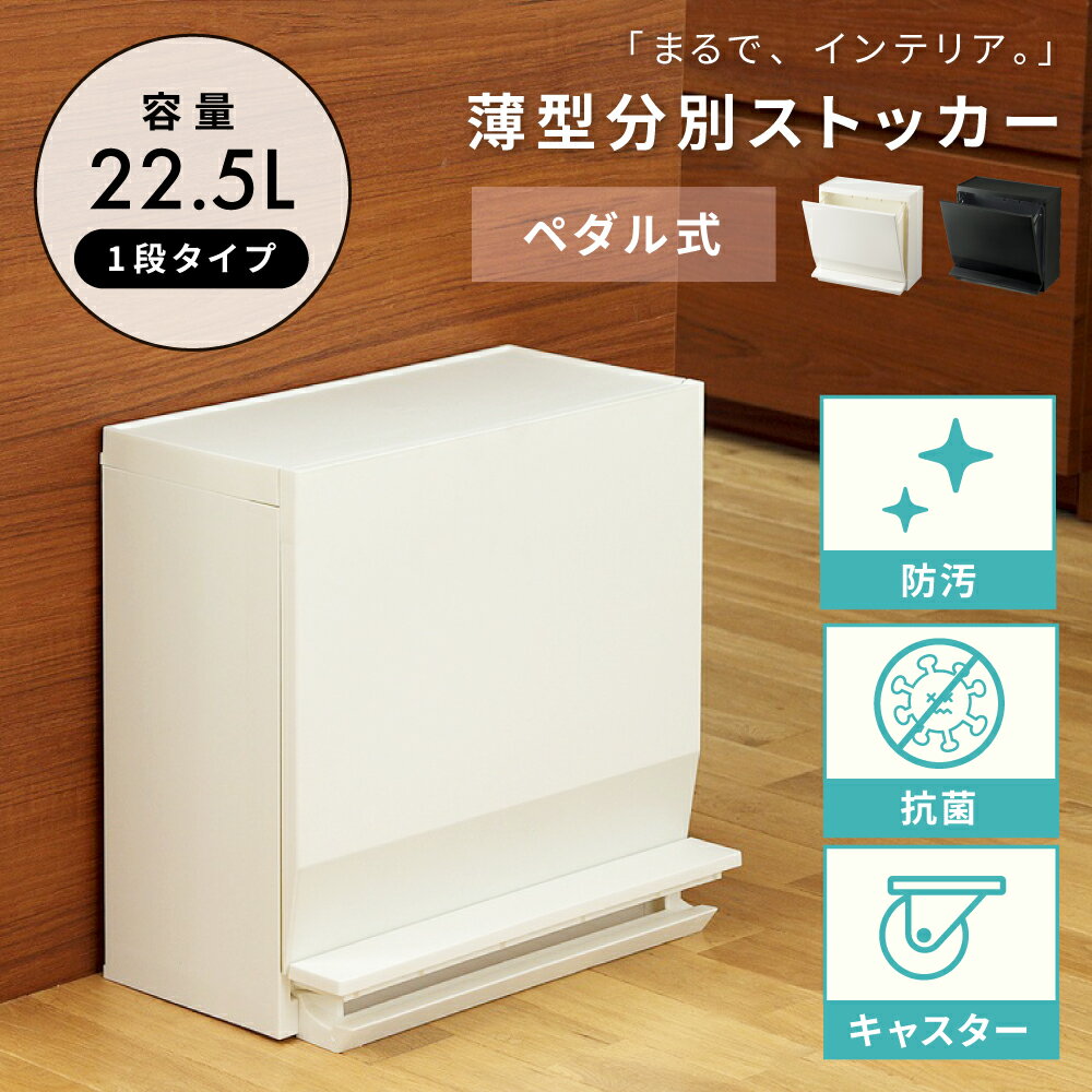 乐天商城 - ごみ箱 22.5リットル ゴミ箱 ダストボックス 22.5L袋対応 スリム ふた付き コンパクト 蓋つき 分別 防汚 抗菌 キャスター 屋外 リビング 寝室 洗面所 台所 室内 室外 ベランダ キッチン シンプル おしゃれ 新生活