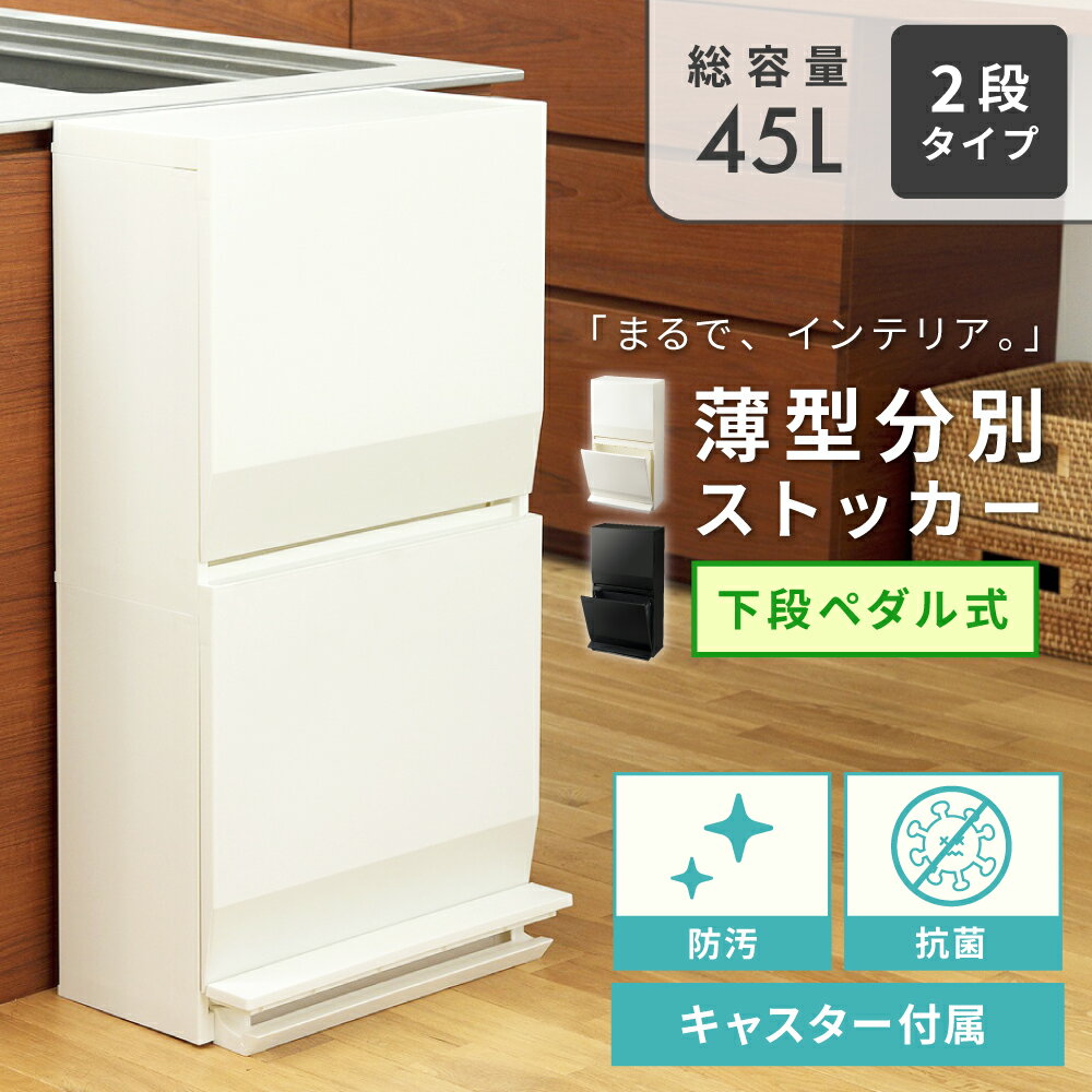 乐天商城 - ごみ箱 45リットル ゴミ箱 ダストボックス 分別ストッカー 45L袋対応 スリム ふた付き コンパクト 蓋つき 分別 防汚 抗菌 キャスター 屋外 リビング 寝室 洗面所 台所 室内 室外 ベランダ キッチン シンプル おしゃれ 新生活