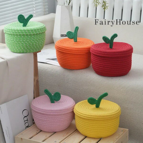 【無料送料】小物収納ボックス 手編み コットンロープ バスケット 机の上 整理 小筐 蓋付き おしゃれ ..