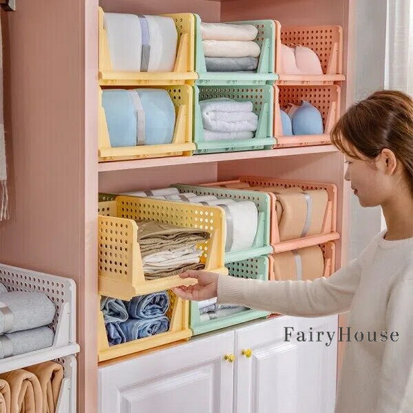 【無料送料】プラスチック製 折りたたみ式 ワードローブ オーガナイザー システム (引き出し & 棚付き) - 省スペース ベッド下収納, 多目的オーガナイザー (衣類, 靴, 寝室 & クローゼット整理用), クローゼットオーガナイザー & 収納, ベッド下収納