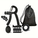 握力強化セット - 握力トレーナー、シリコングリップ強化材、5本指スリーブ、卵型グリップボール、グリップリング、調節可能なハンドグリッパー - 5個