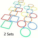【無料送料】10個のカラフルなジャンピングセンソリーゲームセット、耐久性のあるPPプラスチック、多人数のアウトドアエンターテイメント、速い反応のアギリティトレーニング、バックヤードアクティビティ、混合色のスクエア&サークル、アウトドアプレイエクイップメント