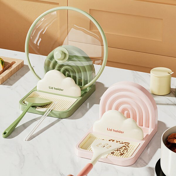 【無料送料】吸盤付き鍋蓋ラック、キッチン収納ラック、デスクトップ用スパチュラホルダー