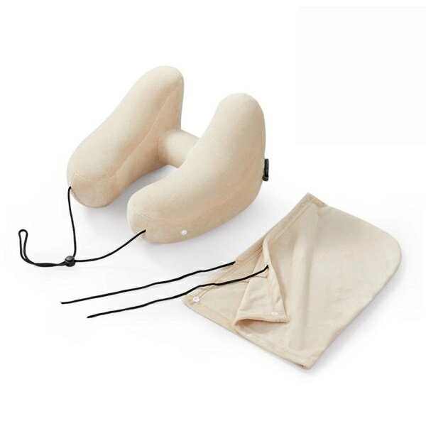 【無料送料】ネックピロー H型 フード付き グレーン コットン 首枕 携帯枕 エアーピロー ポンプ式膨らませる 収納ポーチ付き 洗えるカバー トラベル 旅行用 ...