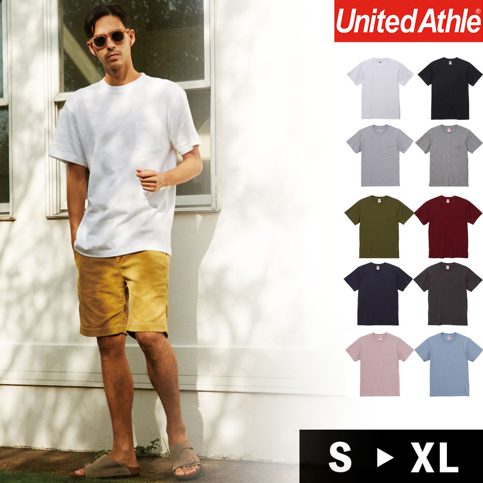 Tシャツ メンズ 無地 綿100 半袖 10色 S - XL United Athle ユナイテッドアスレ 5.6オンス ハイクオリティー Tシャツ ポケット付 定番 ホワイト シンプル おしゃれ トレーニング 機能性 インナー 送料無料 運動会 文化祭 スポーツ ダンス イベント お揃い