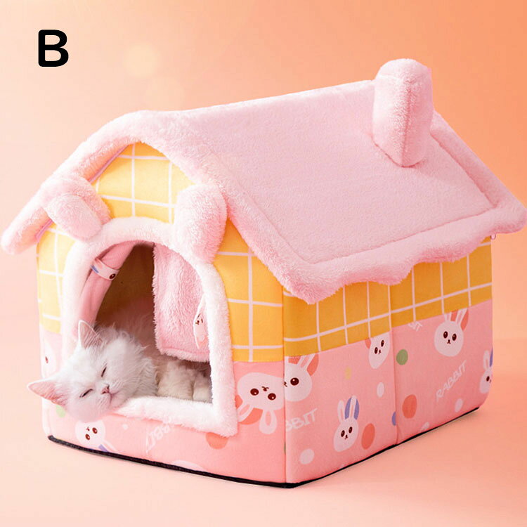 【送料無料】ペットハウス 猫 小型犬 犬猫兼用 ドームハウス 屋根付き ペットベッド 犬 猫 冬 洗える ふわふわ あったかい 折りたたみ式 ウサギの耳 キャットハウス 猫 寝袋 暖かい 休憩所 遊び場 冬用 巣 取り外し可能 ペット用品 猫グッズ 寒さ対策 3サイズ 6色