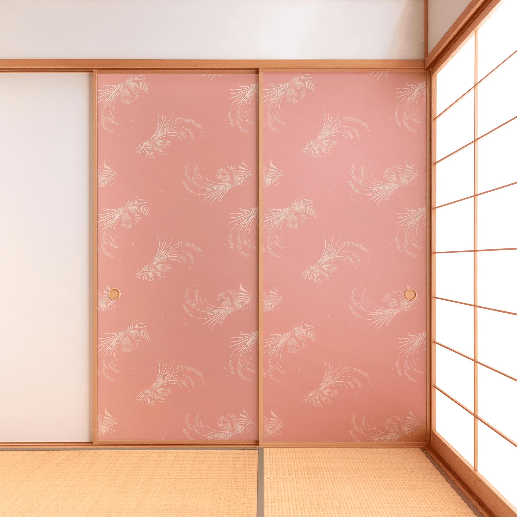 【送料無料】【本襖・和襖】waccara(ワッカラ）両面貼り（入口用）【稲穂そよぐ inaho soyogu 薄紅】※..