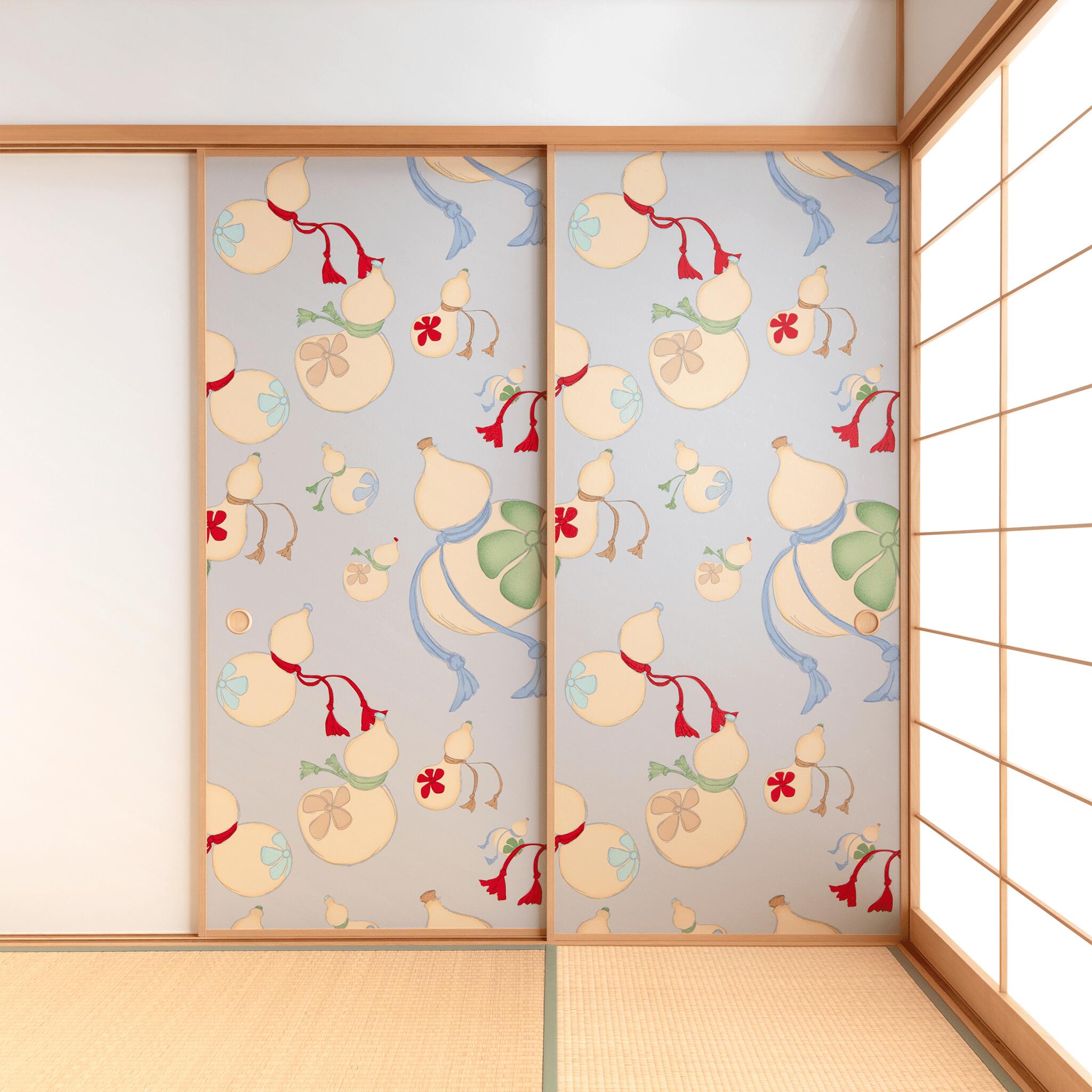 【送料無料】【本襖・和襖】waccara(ワッカラ）両面貼り（入口用）【多福の花 白鼠（しろねずみ） tafu..