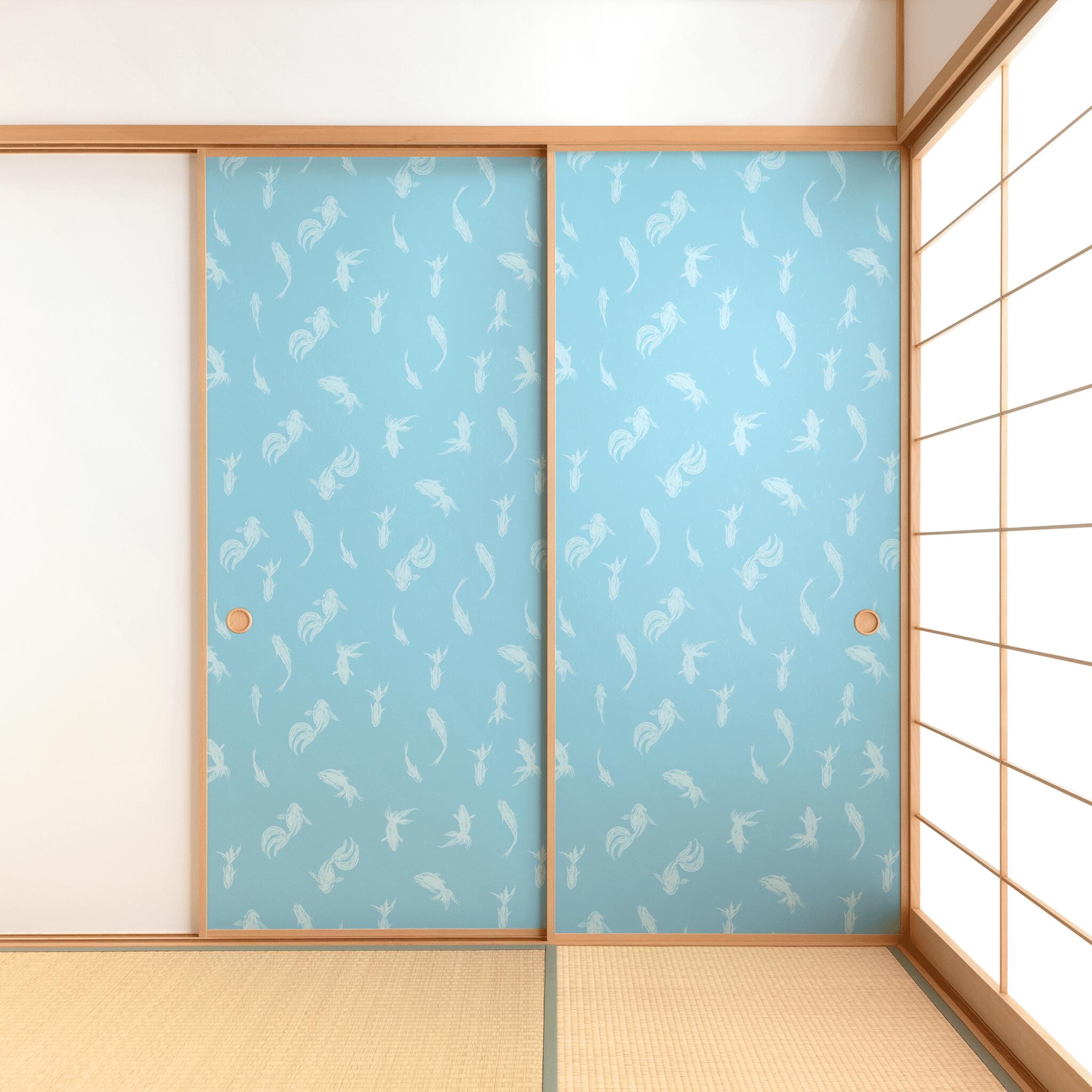 【送料無料】【本襖・和襖】waccara【ワッカラ】天袋付・片面貼り（押入用）【金魚模様 水 kingyomoyo..