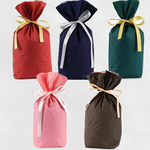 ラッピング袋 ポリ巾着 1枚入り 5色 赤 緑 紺 茶 桃 レッド グリーン ピンク ネイビー ブラウン ギフト 包装 ギフトポーチ 贈り物 プレゼント バレン...