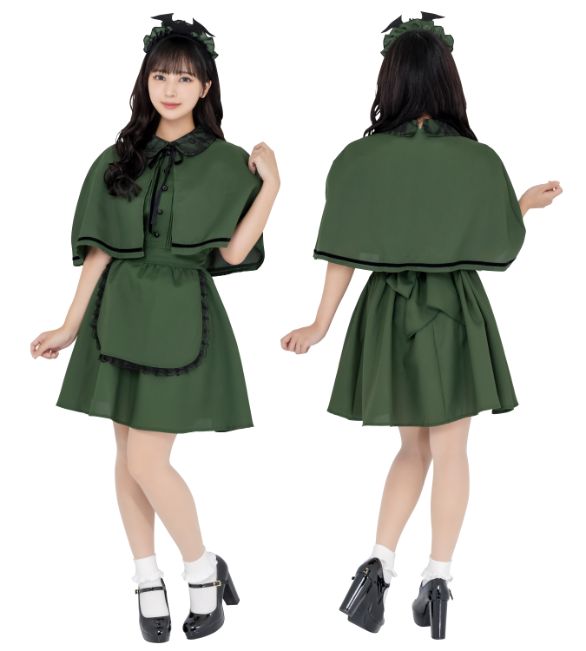 洋館メイド ミニ グリーン 使用人 家政婦 集団仮装 おそろい コスチューム 仮装 変装 ハロウィン HALLOWEEN ハロウィーン パーティー イベント コスプレ コスプレ衣装 人気 定番 集団