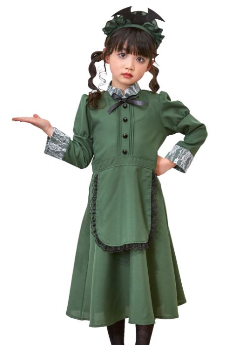 樂天商城 - 洋館メイド キッズ 140 メイド服 グリーン 使用人 家政婦 おそろい 親子コーデ コスチューム 仮装 変装 ハロウィン HALLOWEEN ハロウィーン パーティー イベント コスプレ コスプレ衣装 人気 定番 子供サイズ キッズサイズ こども 集団
